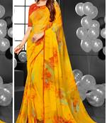 Yellow printed georgette saree with blouse
