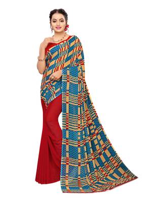 Beige Printed Georgette Saree With Blouse 1