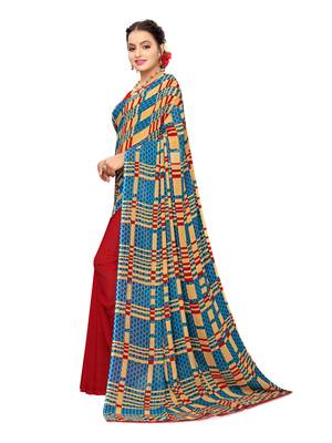 Beige Printed Georgette Saree With Blouse 2