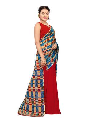 Beige Printed Georgette Saree With Blouse 3