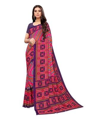 Pink Printed Georgette Saree With Blouse 1