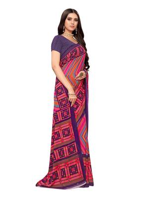 Pink Printed Georgette Saree With Blouse 3