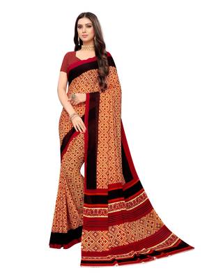 Yellow Printed Georgette Saree With Blouse 1