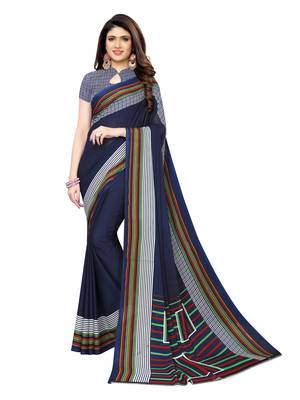 Blue Printed Georgette Saree With Blouse 1