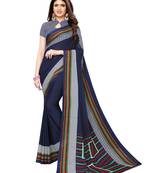 Blue Printed Georgette Saree With Blouse
