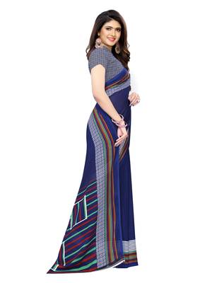 Blue Printed Georgette Saree With Blouse 3
