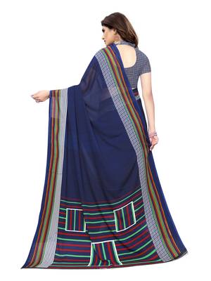 Blue Printed Georgette Saree With Blouse 4