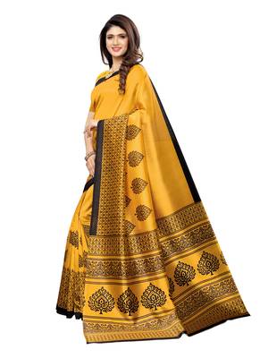 Yellow Printed Poly Silk Saree With Blouse 2