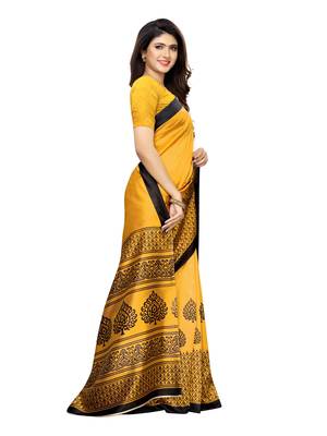 Yellow Printed Poly Silk Saree With Blouse 3