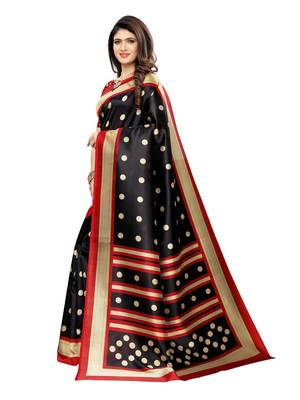 Black Printed Poly Silk Saree With Blouse 2
