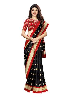 Black Printed Poly Silk Saree With Blouse 3