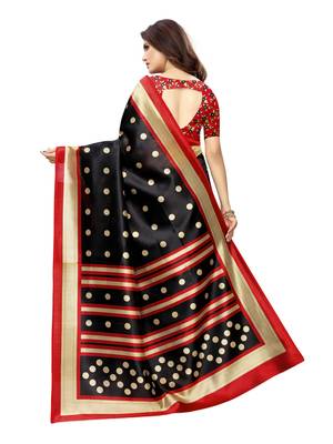 Black Printed Poly Silk Saree With Blouse 4