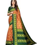 Orange Printed Poly Silk Saree With Blouse