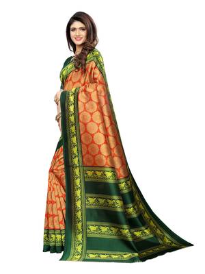 Orange Printed Poly Silk Saree With Blouse 2