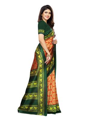 Orange Printed Poly Silk Saree With Blouse 3