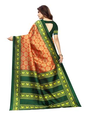 Orange Printed Poly Silk Saree With Blouse 4