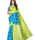 Green Printed Poly Silk Saree With Blouse