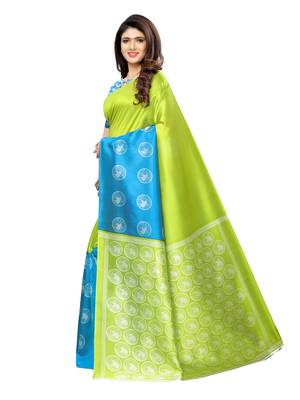 Green Printed Poly Silk Saree With Blouse 2