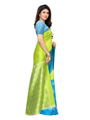 Green Printed Poly Silk Saree With Blouse 3