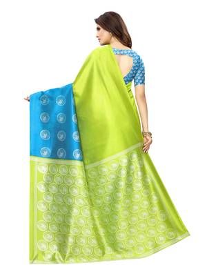 Green Printed Poly Silk Saree With Blouse 4