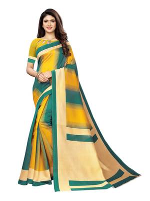 Yellow Printed Poly Silk Saree With Blouse 1