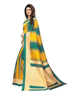 Yellow Printed Poly Silk Saree With Blouse 2
