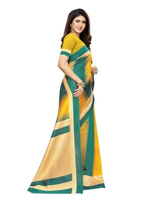 Yellow Printed Poly Silk Saree With Blouse 3