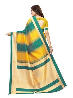 Yellow Printed Poly Silk Saree With Blouse 4