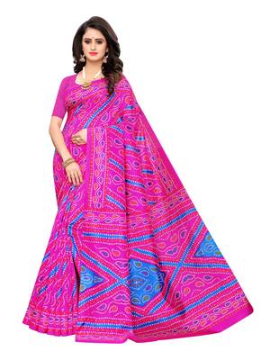 Pink Printed Poly Silk Saree With Blouse 1