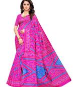 Pink Printed Poly Silk Saree With Blouse