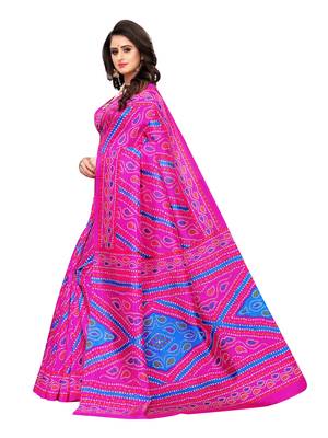 Pink Printed Poly Silk Saree With Blouse 2