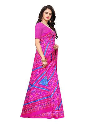 Pink Printed Poly Silk Saree With Blouse 3