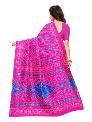 Pink Printed Poly Silk Saree With Blouse 4