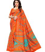 Orange Printed Poly Silk Saree With Blouse
