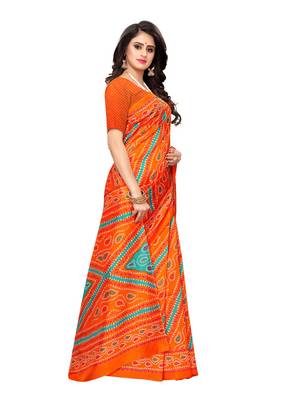 Orange Printed Poly Silk Saree With Blouse 3