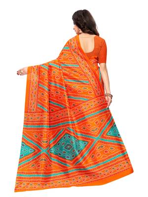 Orange Printed Poly Silk Saree With Blouse 4
