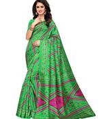 Green Printed Poly Silk Saree With Blouse
