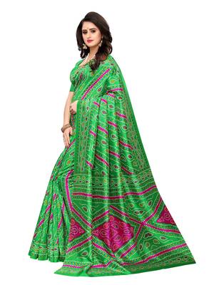 Green Printed Poly Silk Saree With Blouse 2