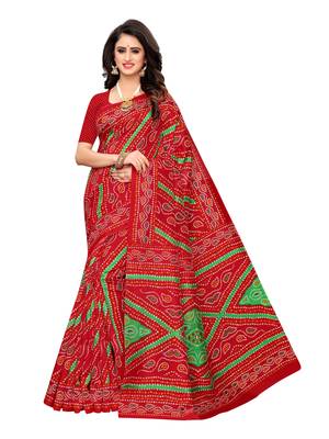 Red Printed Poly Silk Saree With Blouse 1