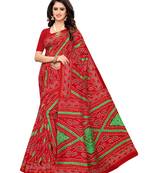 Red Printed Poly Silk Saree With Blouse
