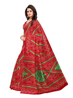 Red Printed Poly Silk Saree With Blouse 2