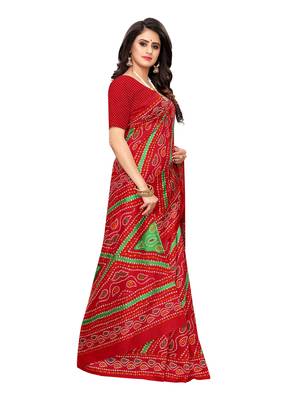 Red Printed Poly Silk Saree With Blouse 3
