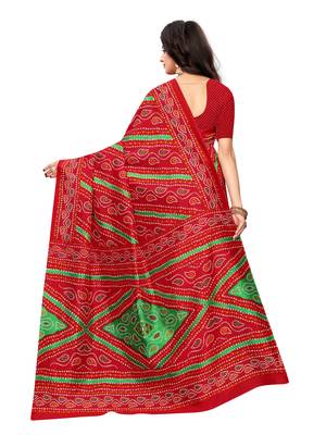 Red Printed Poly Silk Saree With Blouse 4
