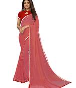 Red Printed Chiffon Saree With Blouse