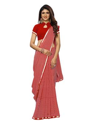 Red Printed Chiffon Saree With Blouse 3