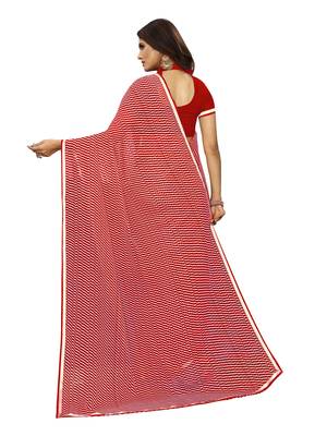 Red Printed Chiffon Saree With Blouse 4