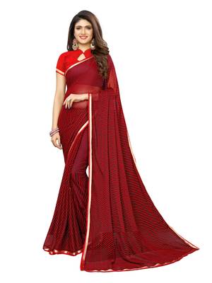 Red Printed Chiffon Saree With Blouse 1