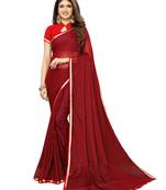Red Printed Chiffon Saree With Blouse