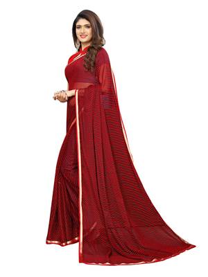 Red Printed Chiffon Saree With Blouse 2