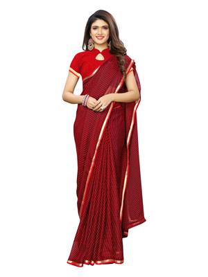 Red Printed Chiffon Saree With Blouse 3